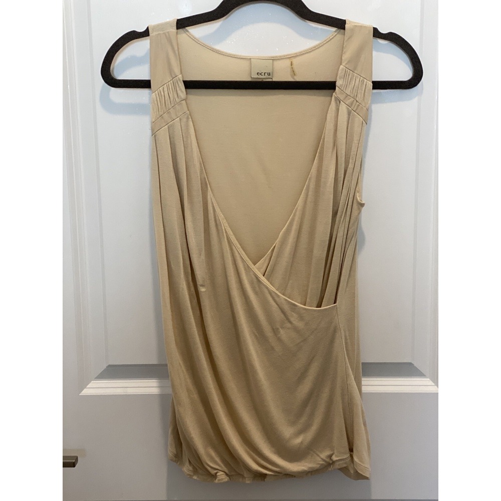 Ecru Small Criss Cross Tank Top Shirt Cream Beige Ivory